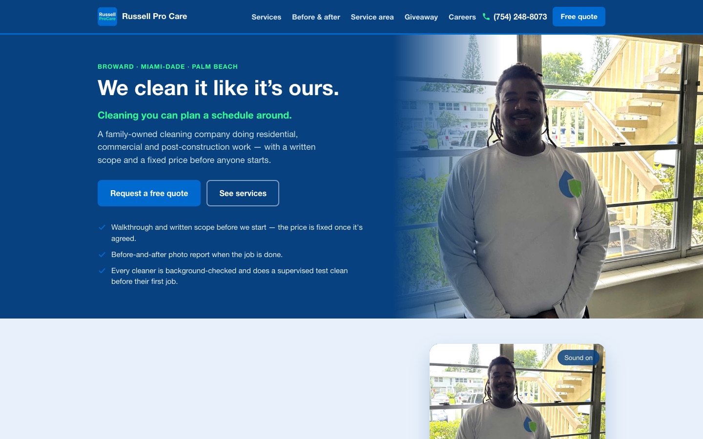 Russell Pro Care homepage on desktop